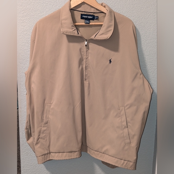 Polo Golf Polo Ralph Lauren Jacket Men's XXL Khaki Tan Half Zip Mesh Lined - Picture 2 of 8